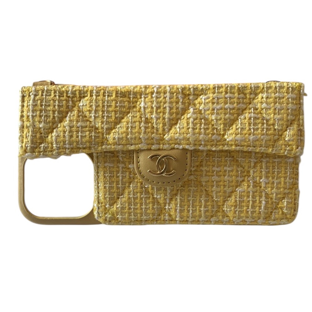 📲CHANEL Style Multicolor Tweed iPhone 13 Pro-Max with Gold Accent 📲 - Picture 2 of 7